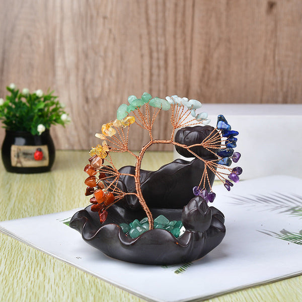 Natural Colorful Crystal Fortune Tree Incense Burner Crafts