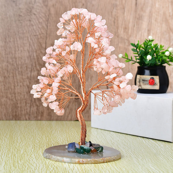 Natural Agate Base Pink Crystal Fortune Tree