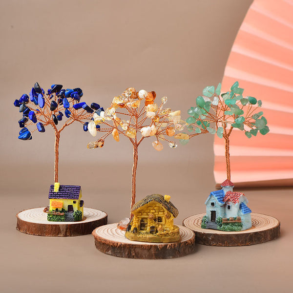 Natural Crystal Small House Shaped Fortune Tree