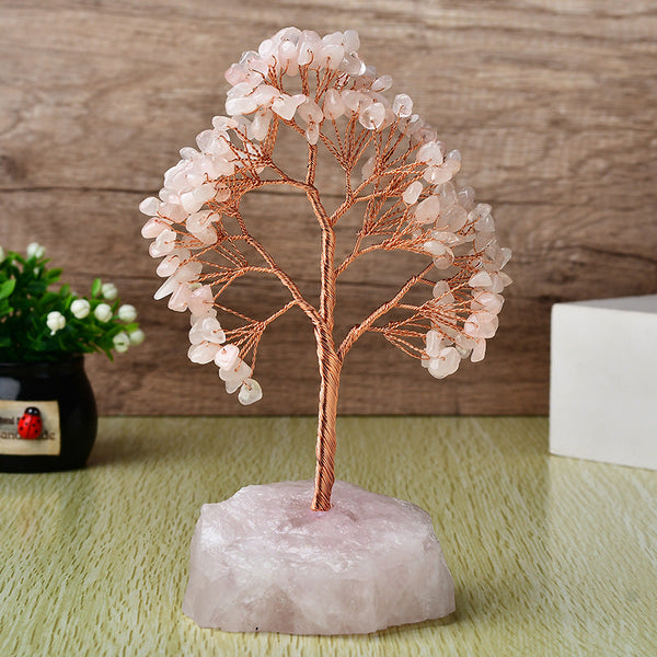 Natural Rose Quartz Stone Base Fortune Tree