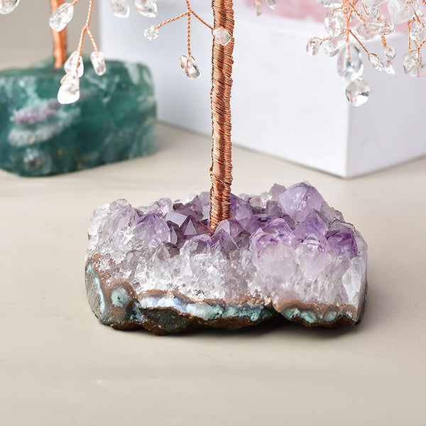 Natural Amethyst Cluster Base Copper Wire Fortune Tree