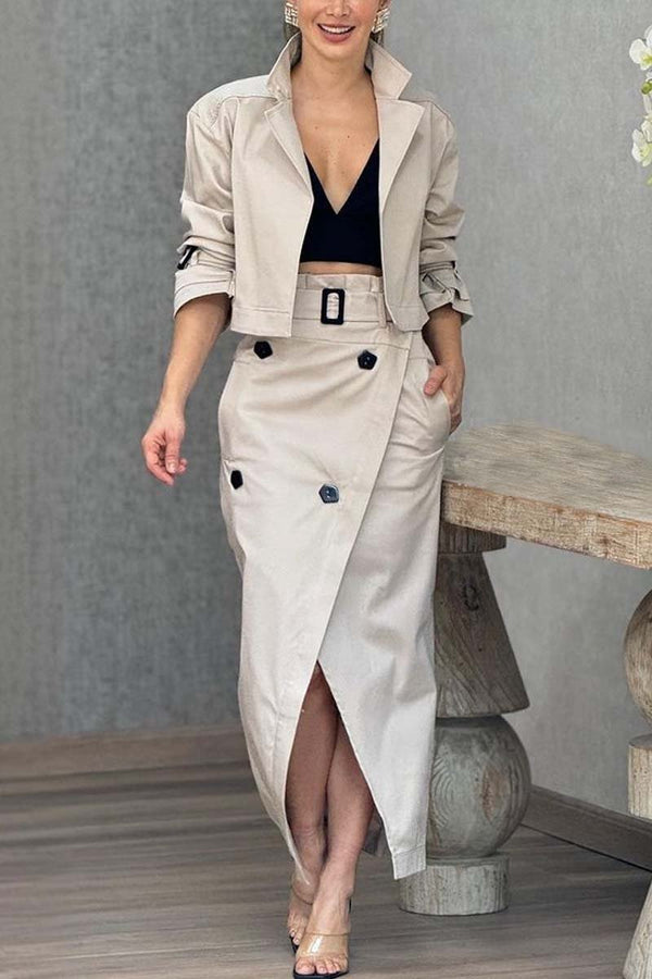 Women's Versatile Casual Work Wear Temperament Button Belt Skirt Set