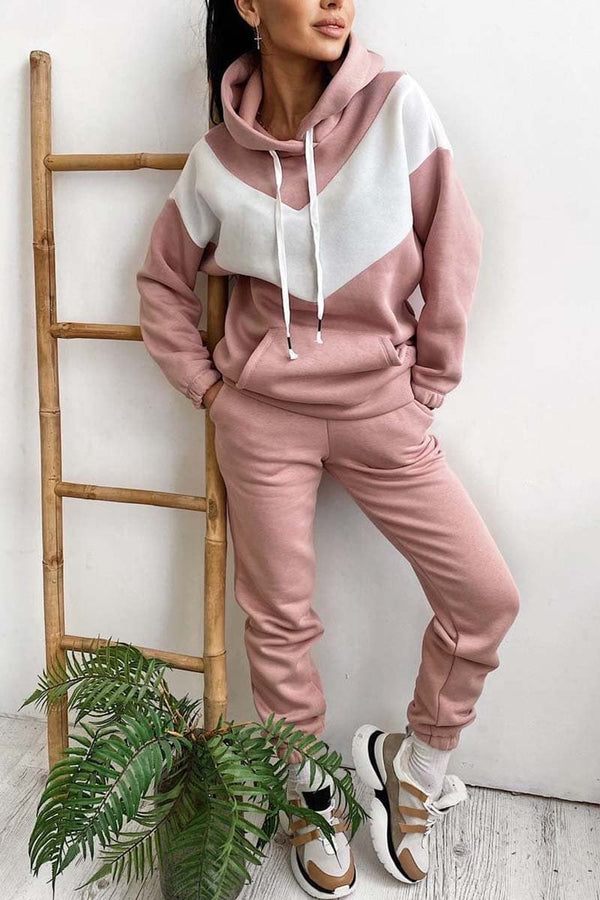 Women's Athleisure Contrast Color Sweatshirt Hooded Suit